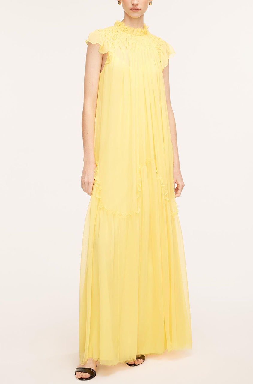Smocked Chiffon Dress, Canary Yellow