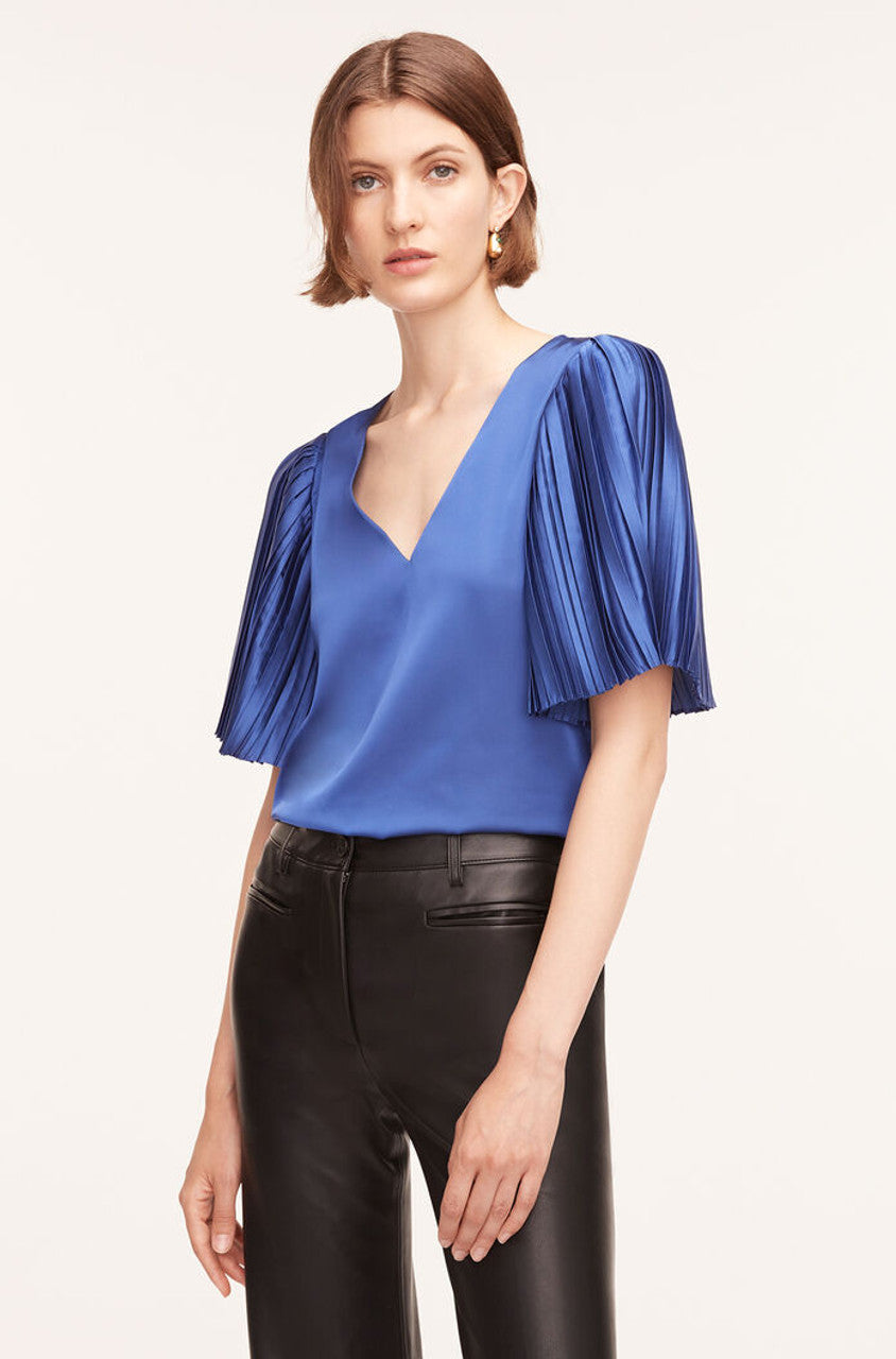 Pleated Sleeve Blouse, Cobalt