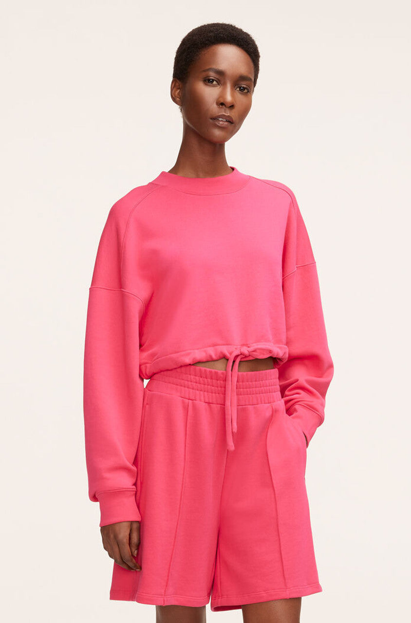 Cropped Terry Sweatshirt With Drawcord, Hot Pink