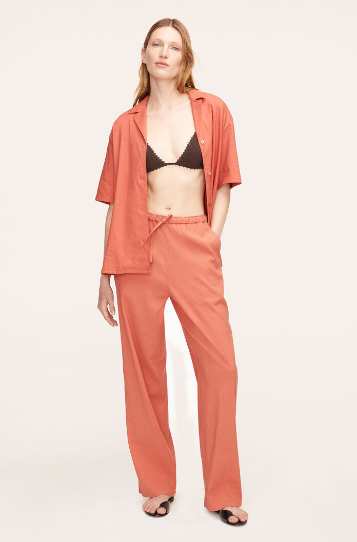 Stretch Linen Pull-On Pant, Carnelian