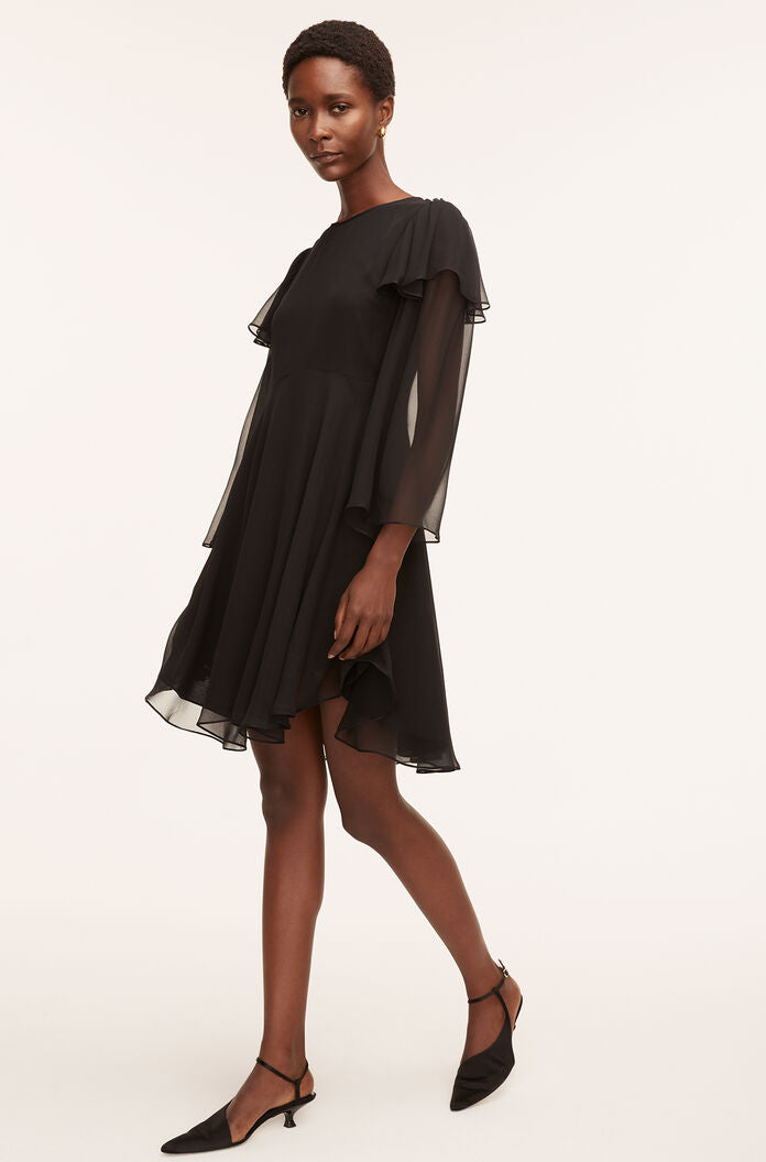 Ruffle Silk Chiffon Dress, Black