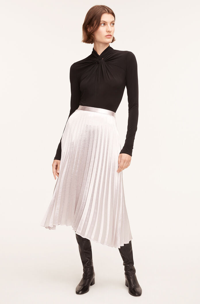 Lame Pleated Skirt, Silver