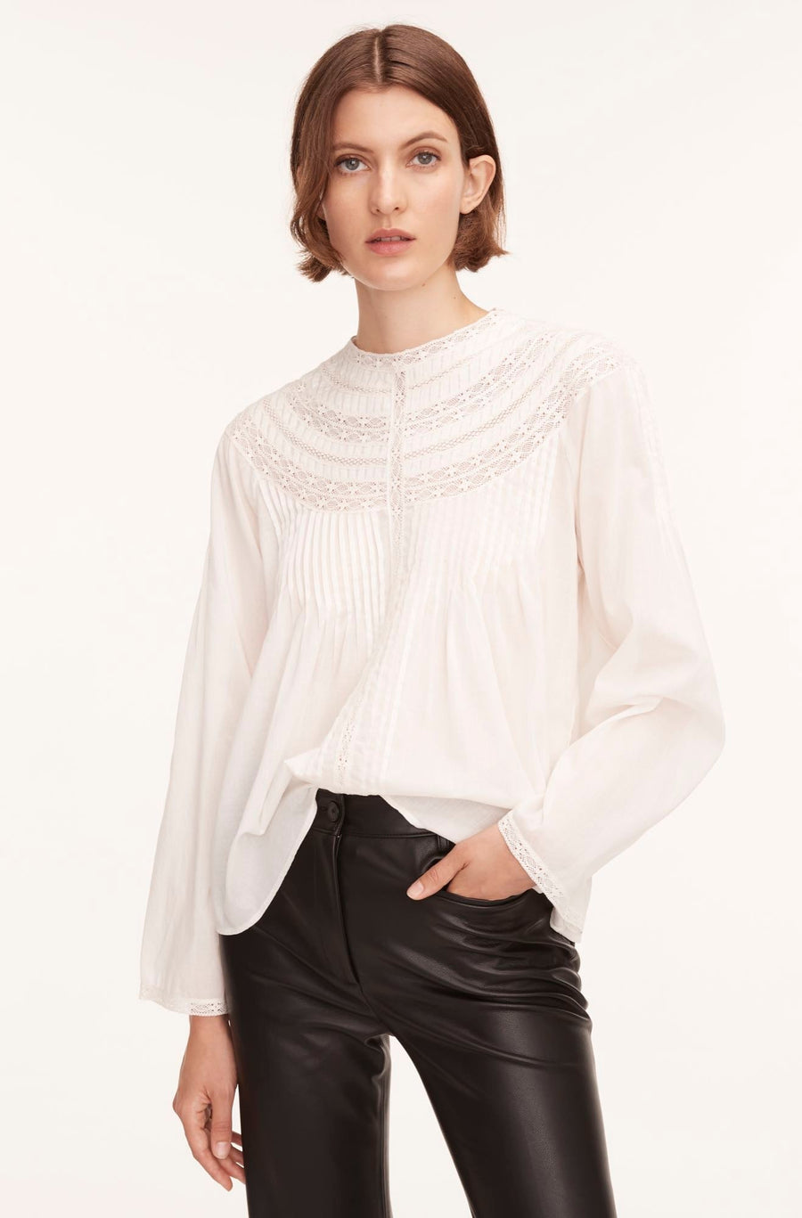 Long Sleeve Cotton Blouse With Lace, Snow