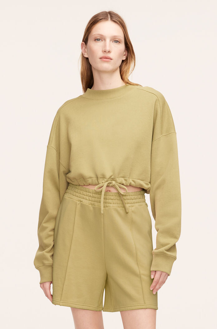 Cropped Terry Sweatshirt With Drawcord, Manzanilla Pink